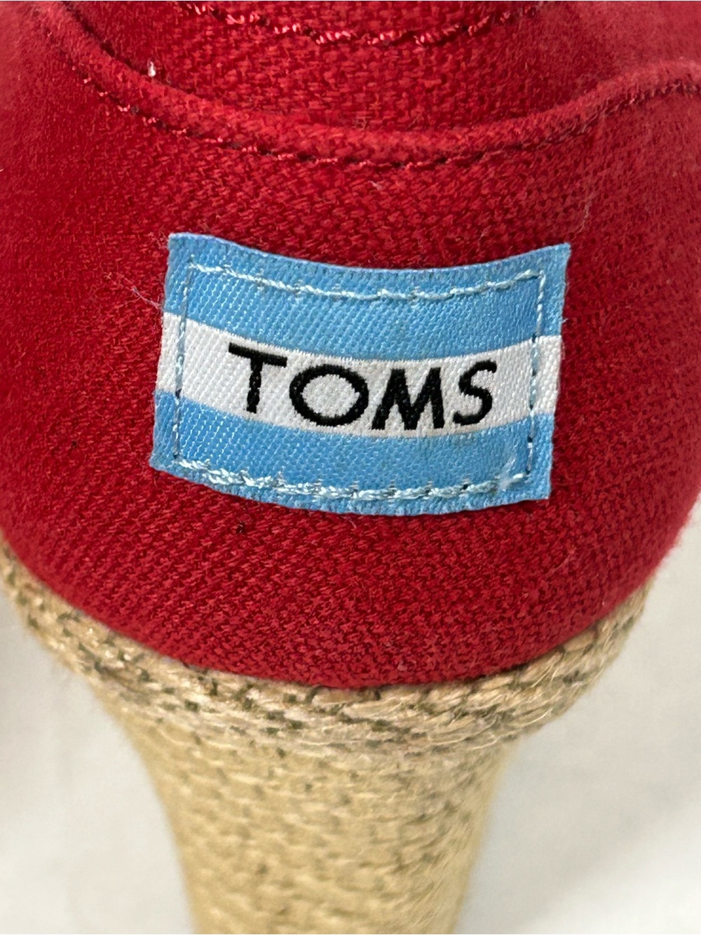 Toms Red Canvas Peep-Toe Wedge Espadrille Heels